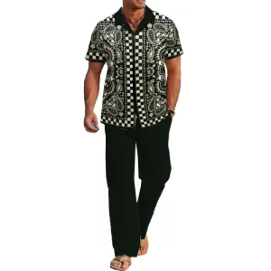 Men's Casual Printed Short Sleeve Shirt Set 61545955YM
