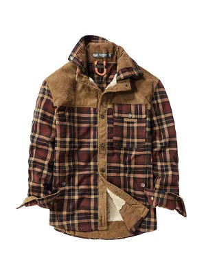 Men's Corduroy Thickened Plus Velvet Plaid Shirt And Cotton Jacket