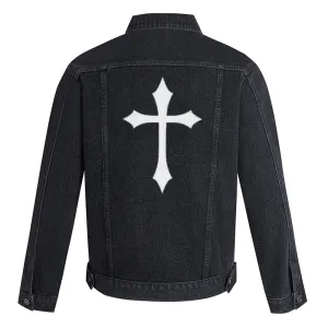 Mens Cross Graphic Button Up Denim Jacket