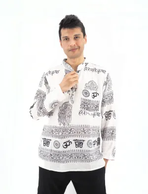 Men's Handmade Casual Boho Hippie Cotton Shirt Size S-M-L-XL White