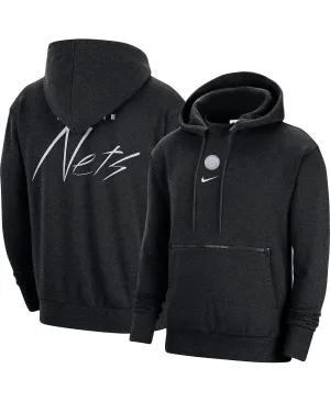 Men's Heather Black Brooklyn Nets Courtside Versus Flight Nike Pullover Hoodie