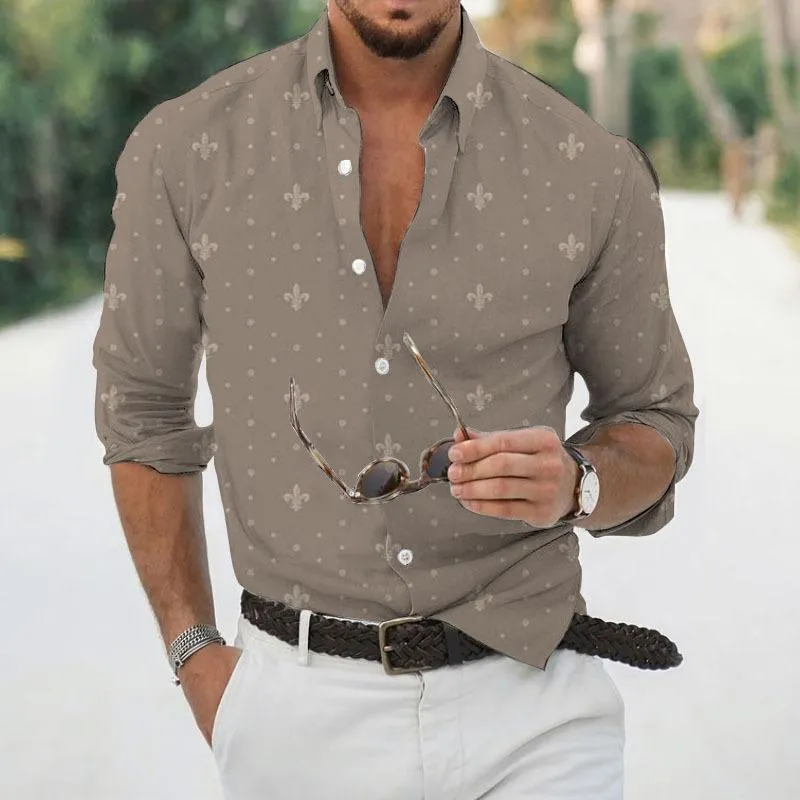 Men's Lapel Printed Long Sleeve Shirt 78031556YM