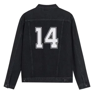 Mens Lucky Number 14 Graphic Button Up Denim Jacket