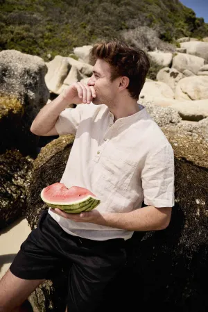 Mens Mandarin Short Shirt | Natural