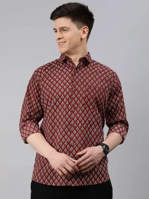 Men's Maroon Cotton Full Sleeves Shirts For Men - Taantav