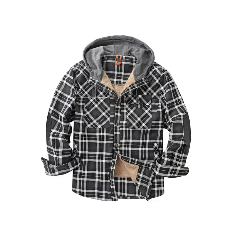 Men’s plaid loose warm hooded jacket