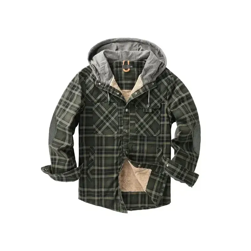 Men’s plaid loose warm hooded jacket