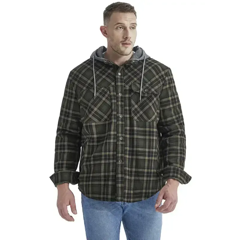 Men’s plaid loose warm hooded jacket