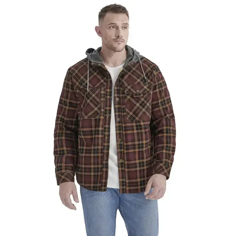 Men’s plaid loose warm hooded jacket