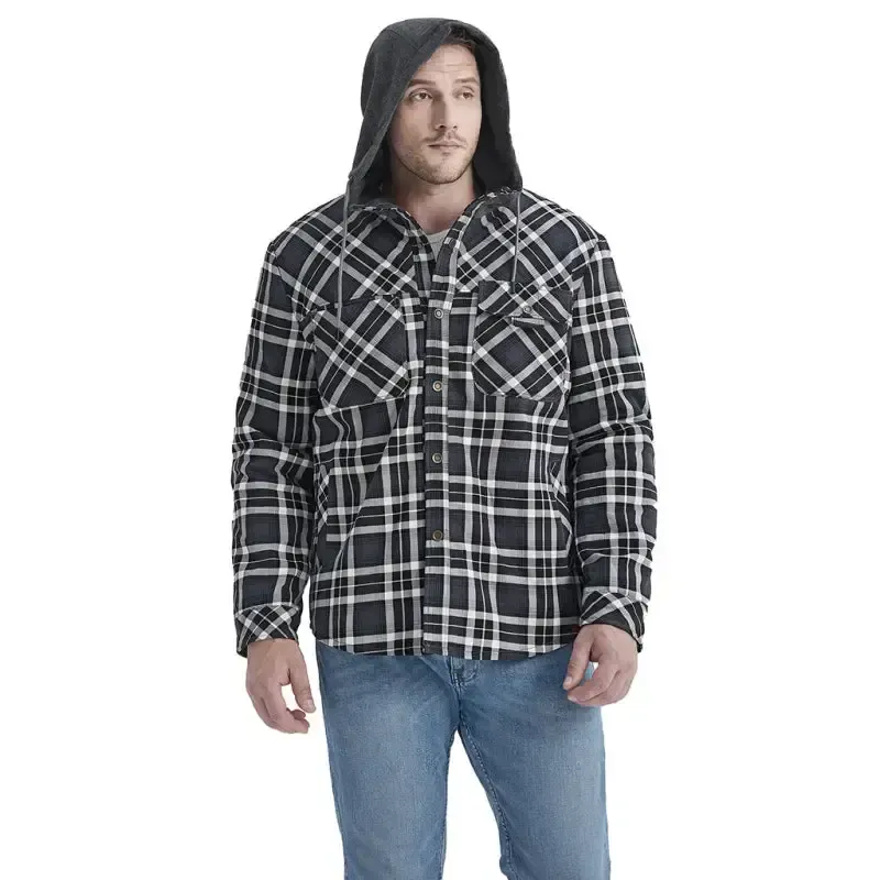 Men’s plaid loose warm hooded jacket