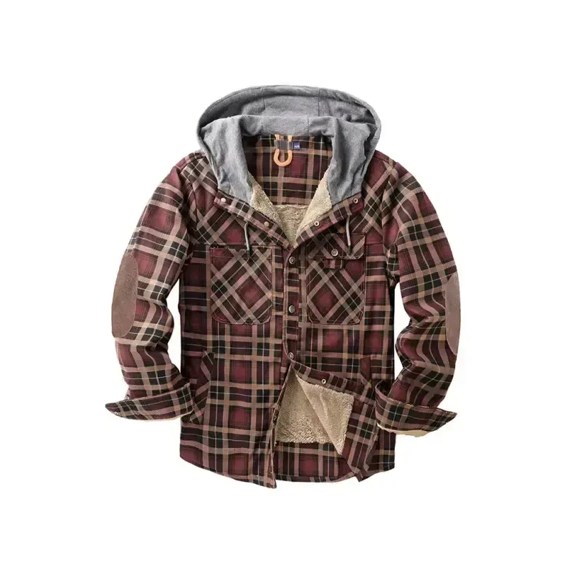 Men’s plaid loose warm hooded jacket