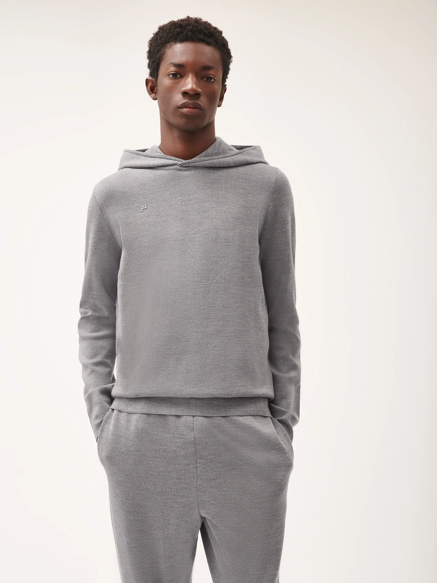 Mens Regenerative Merino Wool Hoodie—grey marl