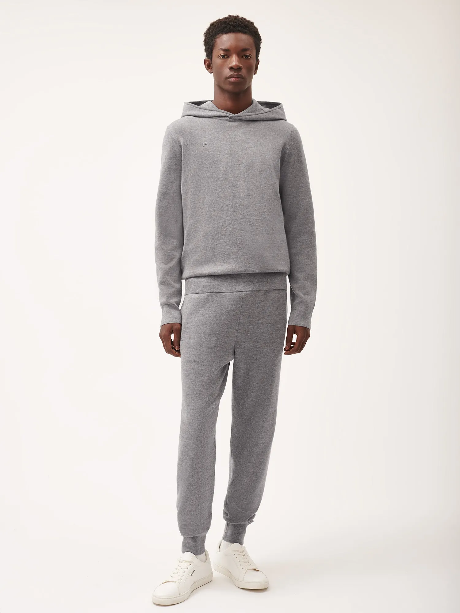 Mens Regenerative Merino Wool Hoodie—grey marl
