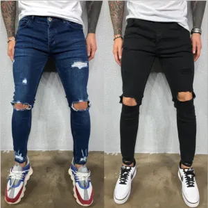 Men's Ripped Stretch Feet Ripped Trendy Fashion Jeans
