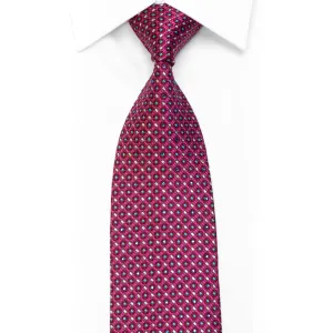 Men's Silk Necktie Blue Micro Squares On Purple Geometric With Rhinestones