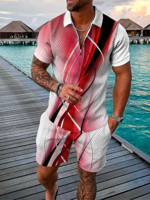Men's Summer 3D Printed Short Sleeve Fashion Lapel Shirt Set