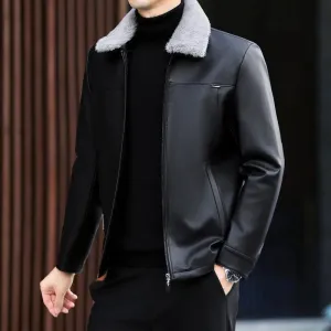 Men's Thickened Leather Down Jacket for Autumn and Winter