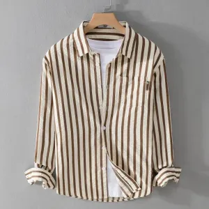 Men's Trendy Square Neck Button Long Sleeve Shirt with Stripe Pocket – Casual Elegance