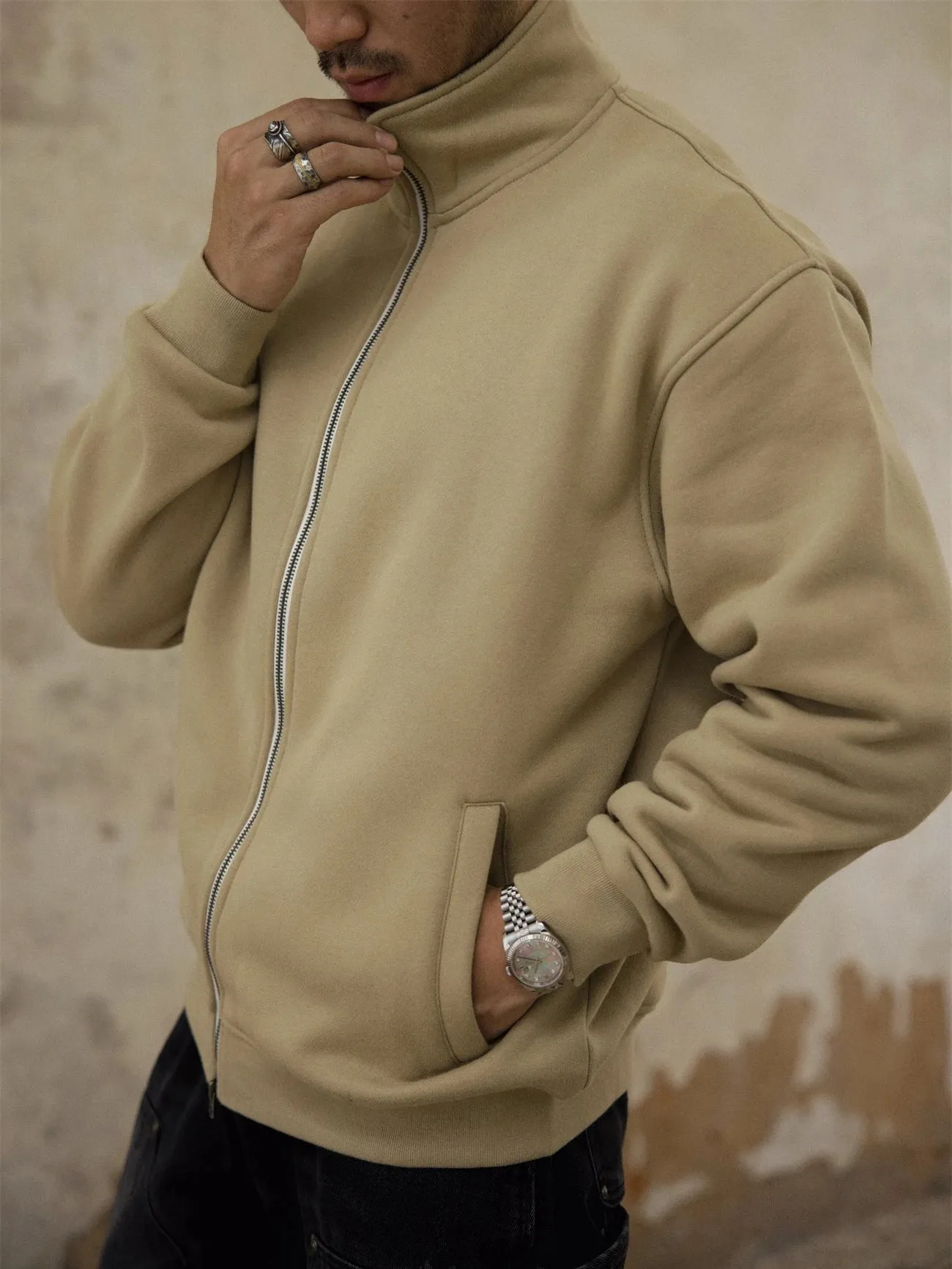 Men's Velvet Sweatshirt with Double Zipper Closure - Casual Sports Style