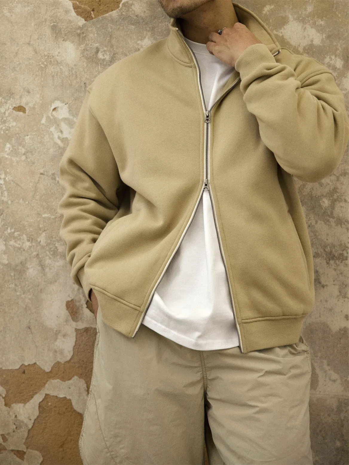Men's Velvet Sweatshirt with Double Zipper Closure - Casual Sports Style
