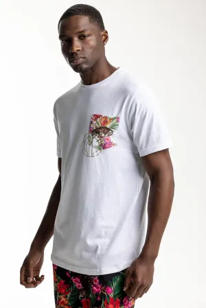 Men's White Tee with Floral Pocket
