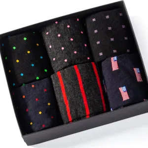 Merino Wool Mid-Calf Patterned Dress Socks - 6 Pair Gift Box