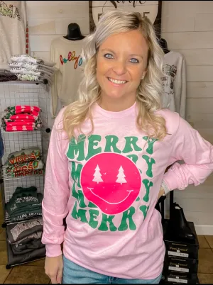 Merry Smiley Long Sleeve Tee