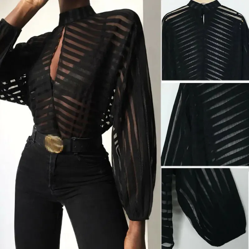 Mesh Net Long Sleeve Blouse^