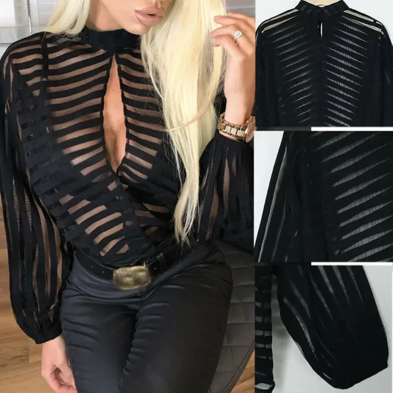 Mesh Net Long Sleeve Blouse^