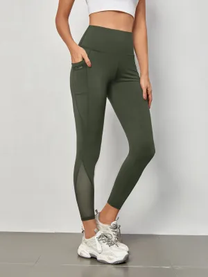 Mesh Panels Sports Leggings With Phone Pocket