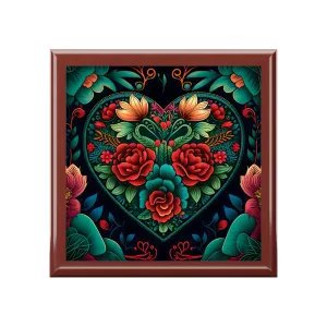 Meso-American Style  Heart  and Roses Jewelry Box