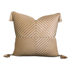 Metallic Gold Striped Tassel Throw Pillow Cover 20x20