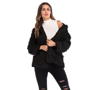 METAVERSMALL 2025 2025 trade furry hooded jacket women's New autumn and winter new fashion long-sleeved loose thickened warm coat