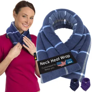 Microwavable Neck Heating Wrap, 6"x26", Ocean Blue Plaid, Cotton and Fleece