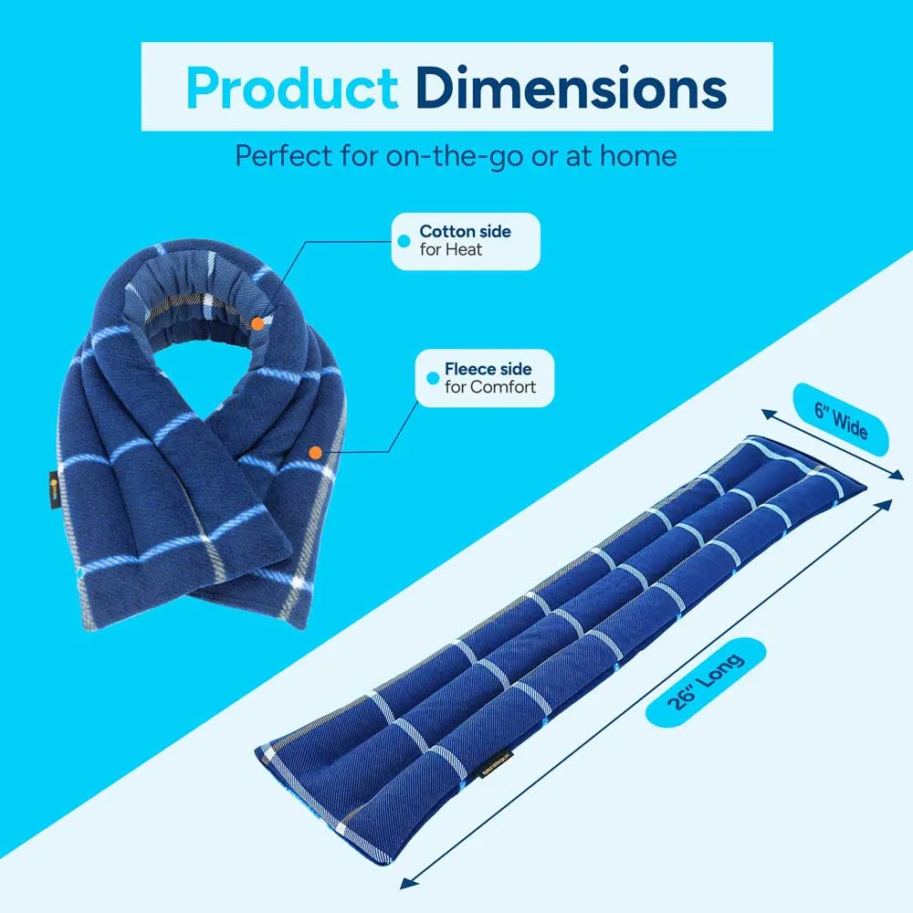 Microwavable Neck Heating Wrap, 6"x26", Ocean Blue Plaid, Cotton and Fleece