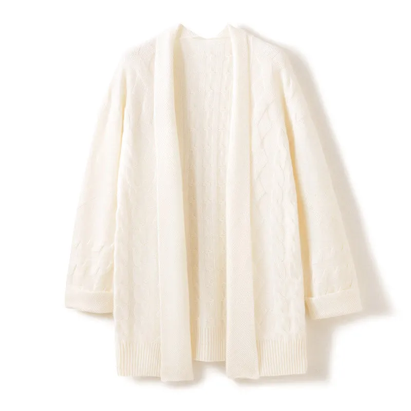 Mid-Length Knitted Thickened Cardigan Sweater Women's  Loose Cashmere Cardigan