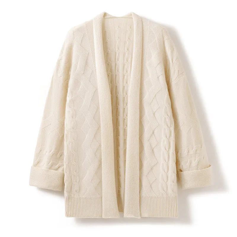 Mid-Length Knitted Thickened Cardigan Sweater Women's  Loose Cashmere Cardigan