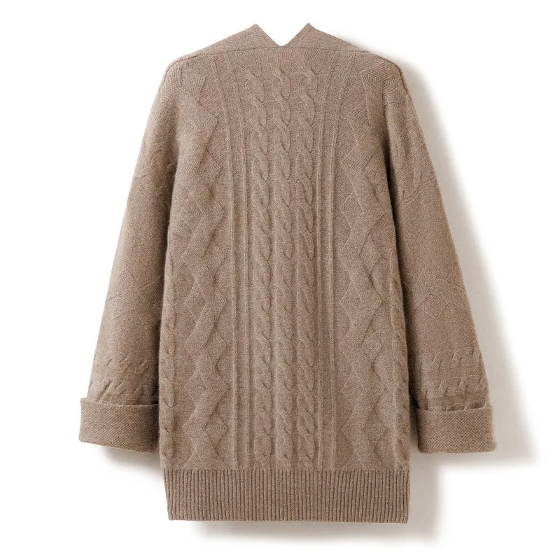 Mid-Length Knitted Thickened Cardigan Sweater Women's  Loose Cashmere Cardigan