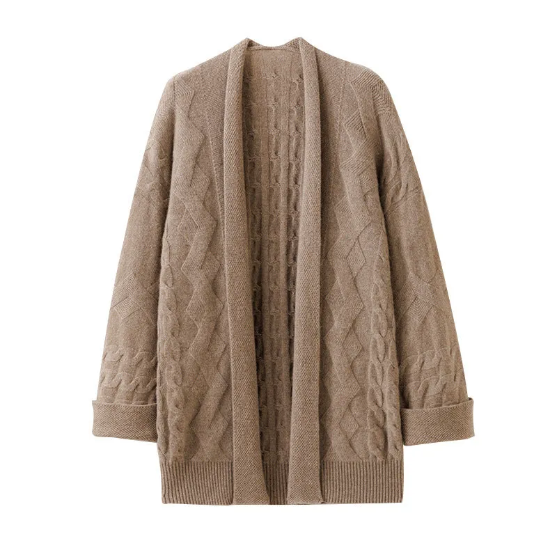 Mid-Length Knitted Thickened Cardigan Sweater Women's  Loose Cashmere Cardigan