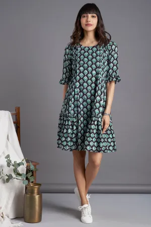 midi dress with ruffled bottom - ebony dance & forest hymns