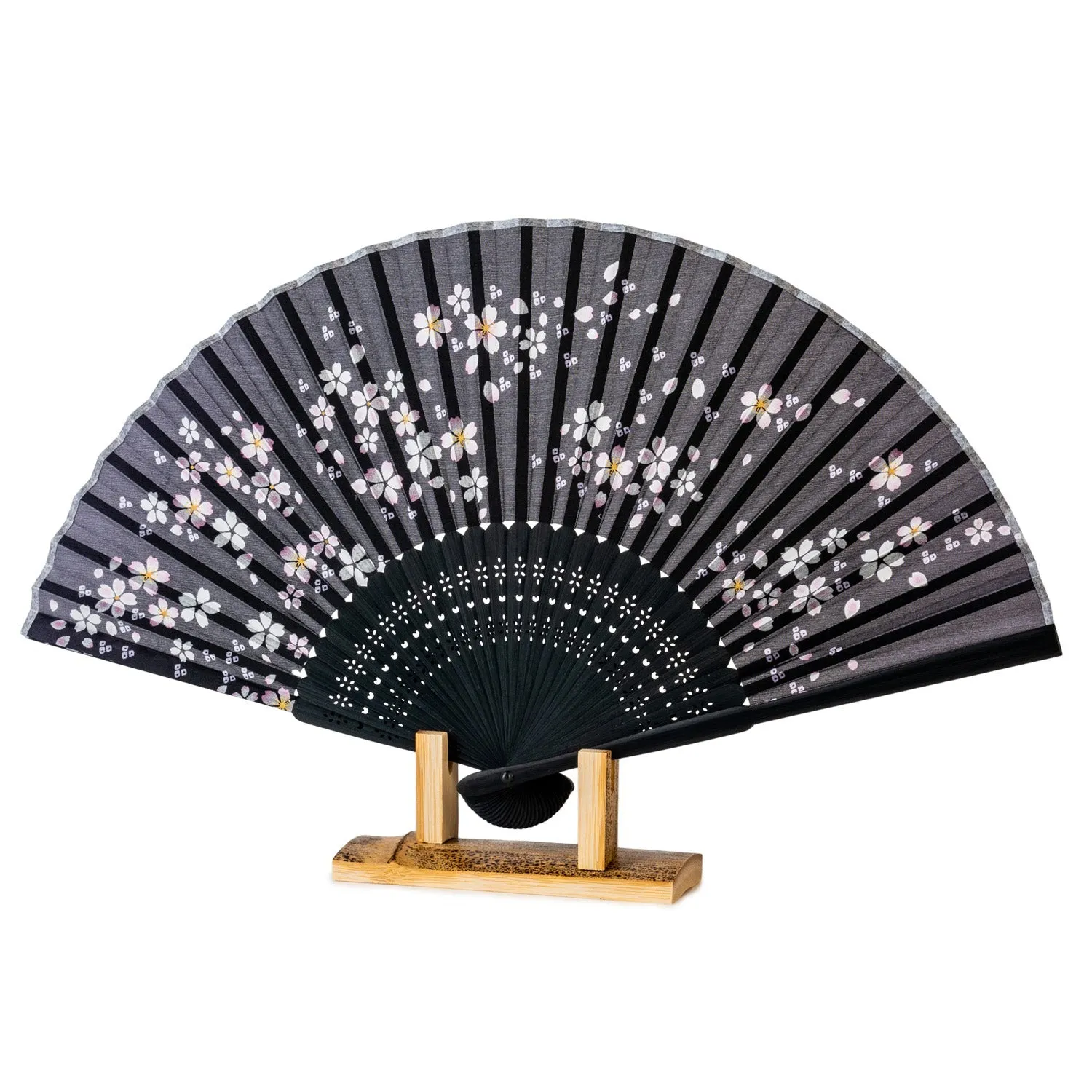 Midnight Black Sakura Japanese Folding Fan