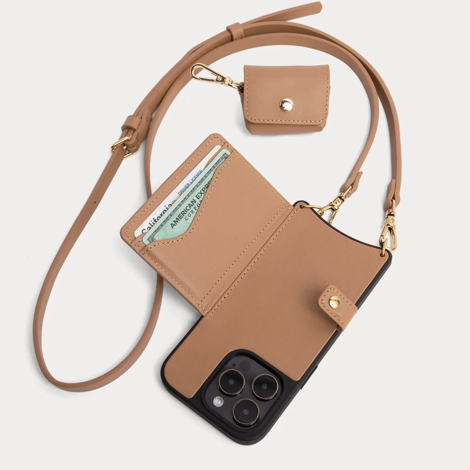 Mila MagSafe Charging Crossbody Bandolier - Tan/Gold
