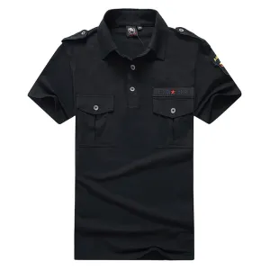 Military Cotton Slip Lapel Short Sleeve Men's T-shirt
