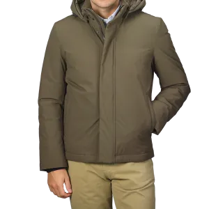 Military Green Stretch Nylon Hood Jacket