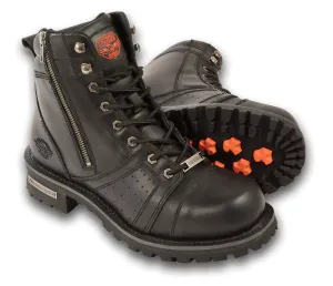 Milwaukee Leather Boots MBM9000  en's Black Leather Wide Boots with Contrast Stitching