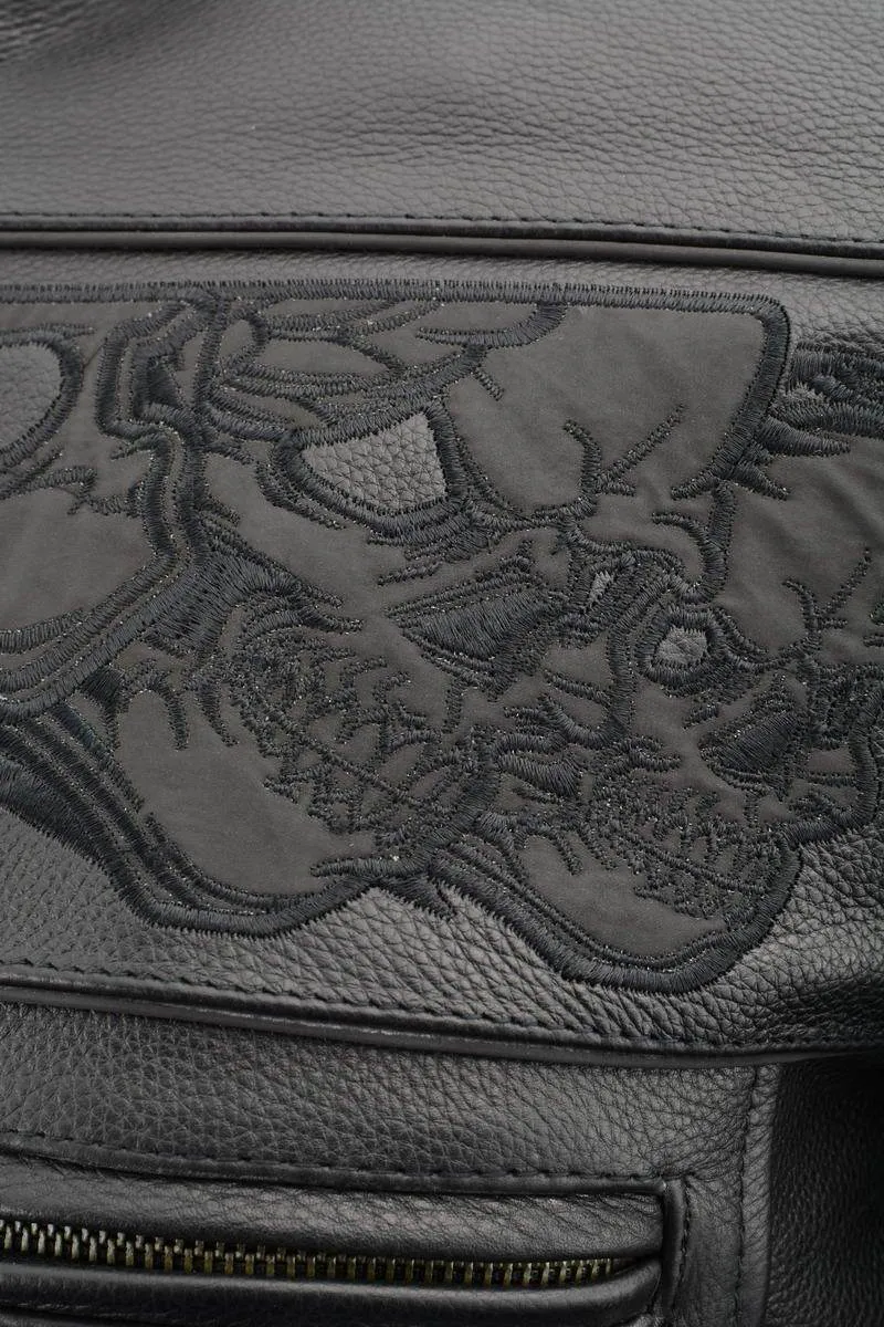 Milwaukee Leather MLM1501 Men's Black 'Cool-Tec' Leather Crossover Scooter Jacket with Reflective Skulls