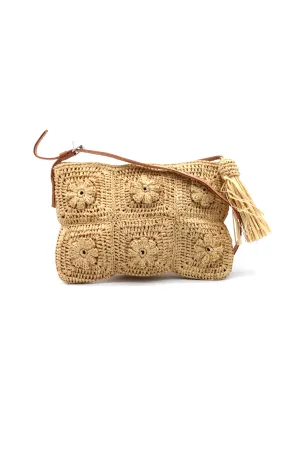 Mimi Flower Crochet Straw Crossbody Bag with Tassel Zipper Pull