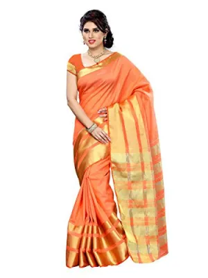 Mimosa Women Tussar Silk Saree With Plain Blouse (Orange ,3152-2069-TUS-ORNG)