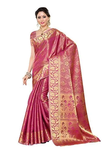 Mimosa Women's Traditional Art Silk Saree Kanchipuram Style, color :Pink(3245-197-SD-PNK)