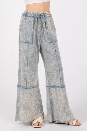 Mineral Washed Terry Wide Leg Pants Slate Blue